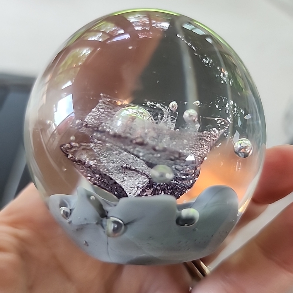 Dynasty Gallery Glass Paperweight Lavender Swirl Galaxy Hand Blown Office Den